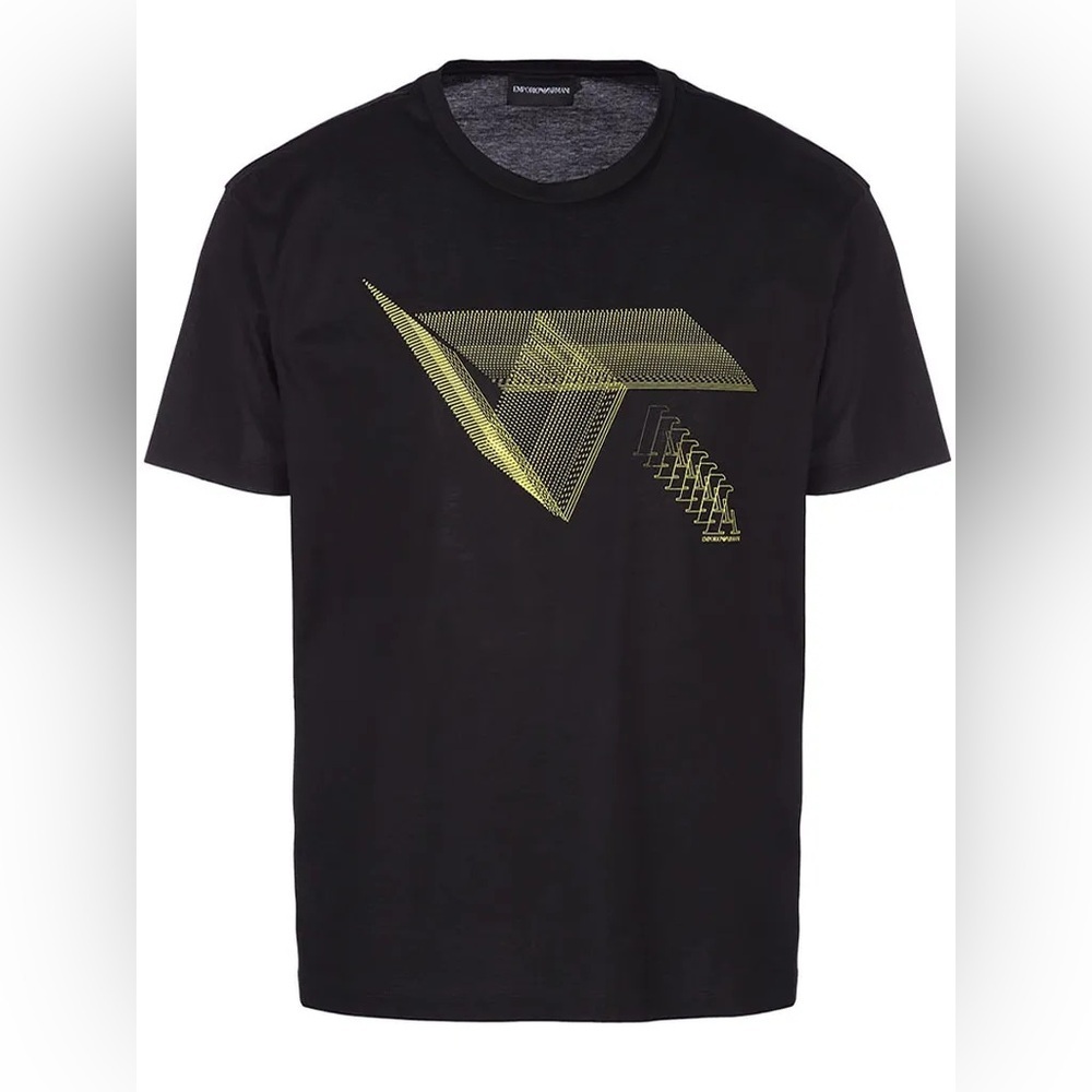 Emporio Armani Black Tee with Yellow Geometric Logo